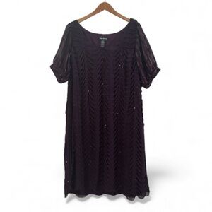 Kathy Roberts Purple Short Sleeve Draped Blingy Dress Like New sz 20W